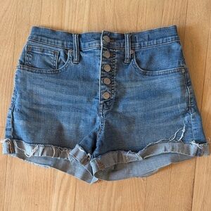 Madewell Rolled Hem Button-Front Denim Shorts — Blue